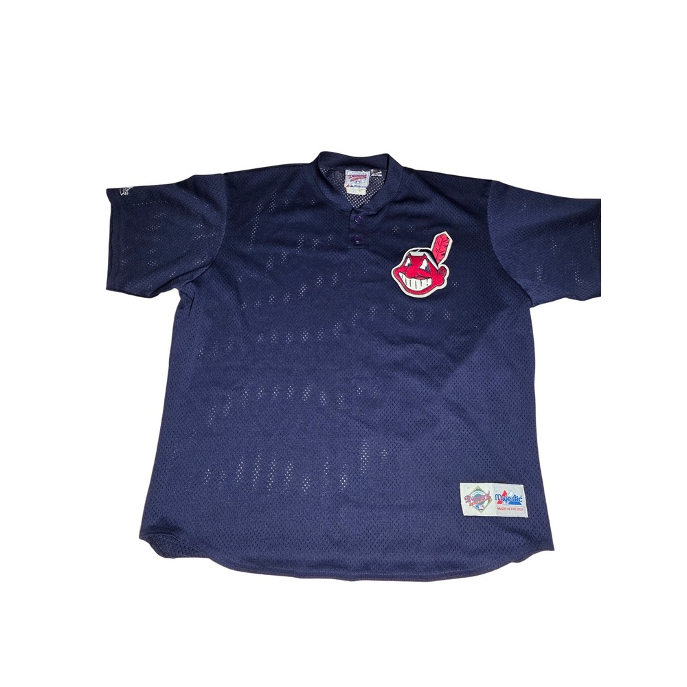 Vintage 80s Majestic‎ Cleveland Indians Chief Wahoo Jersey Navy Mesh Made in USA